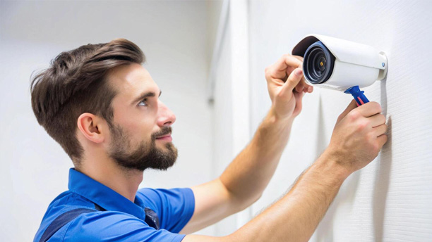 Professional installation of CCTV cameras for a business property in Ontario